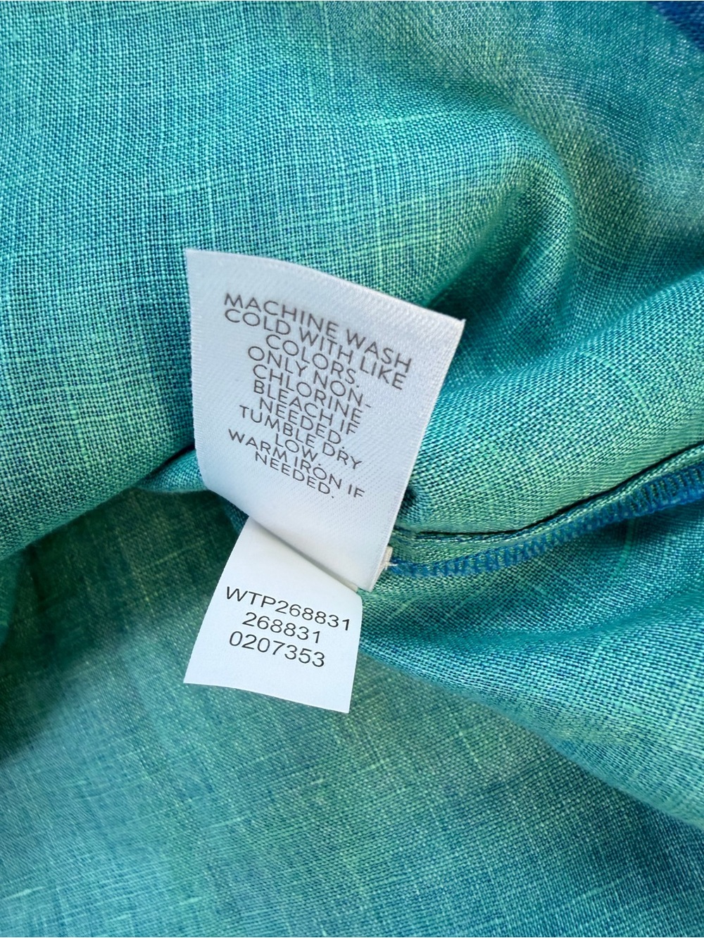 J. Jill Love Linen 100% Linen Henley Style Tunic Blouse Blue and Green - Picture 5 of 8